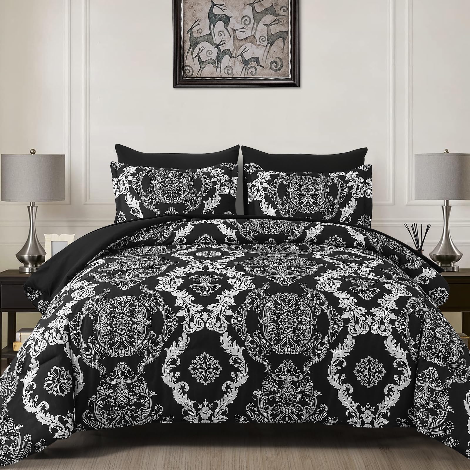 WONGS BEDDING Schwarz Weiß 7-teiliges Schmusetuch Set Damast Schmusetuch Bettwäsche-Set YS01AB091353Q7U-A