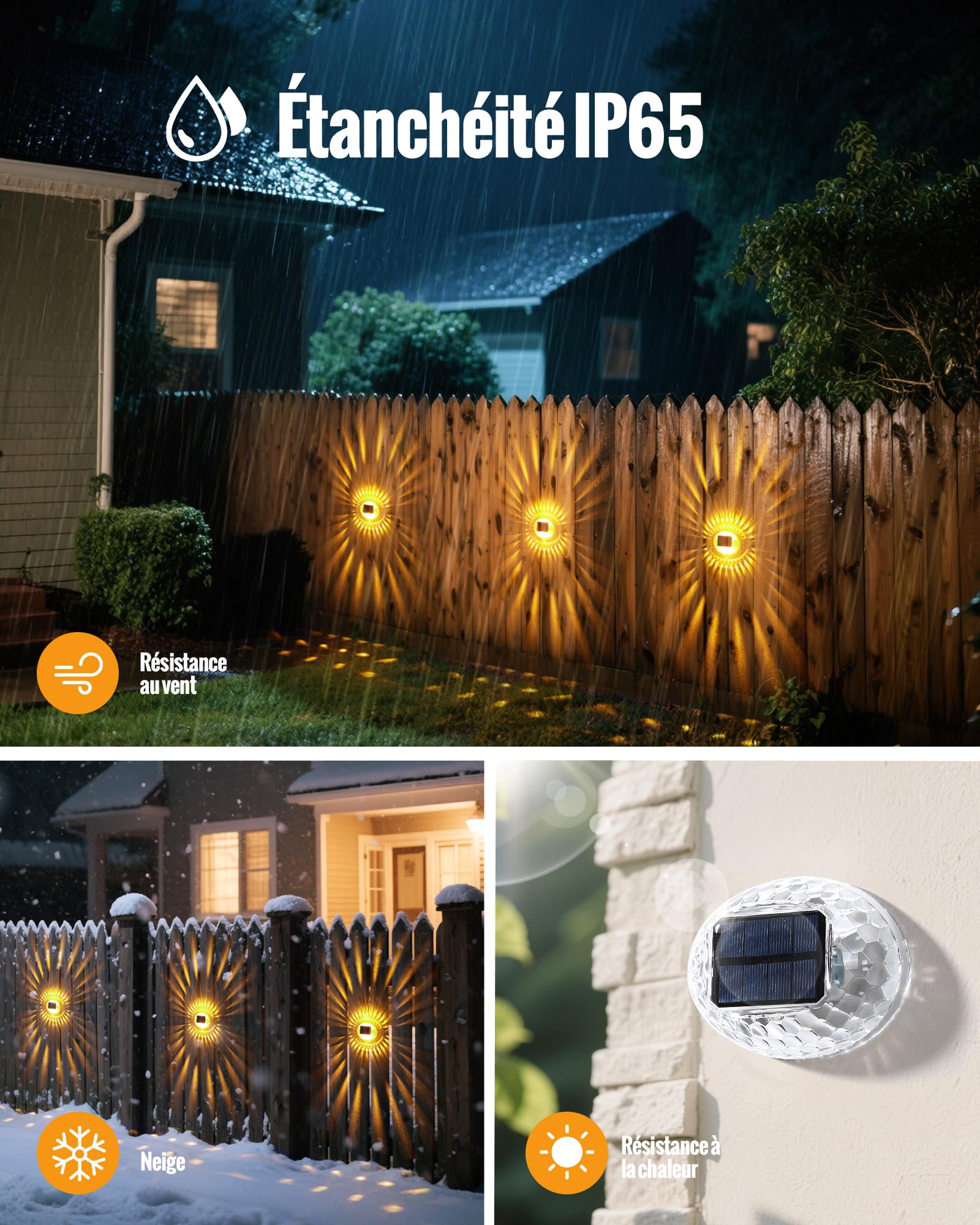 AGPTEK Lampes Solaires de Clôture Déco Coquille 360° Transparent IP65 Étanche Jardin Extérieure Panneau Solaire Incliné 8PCS