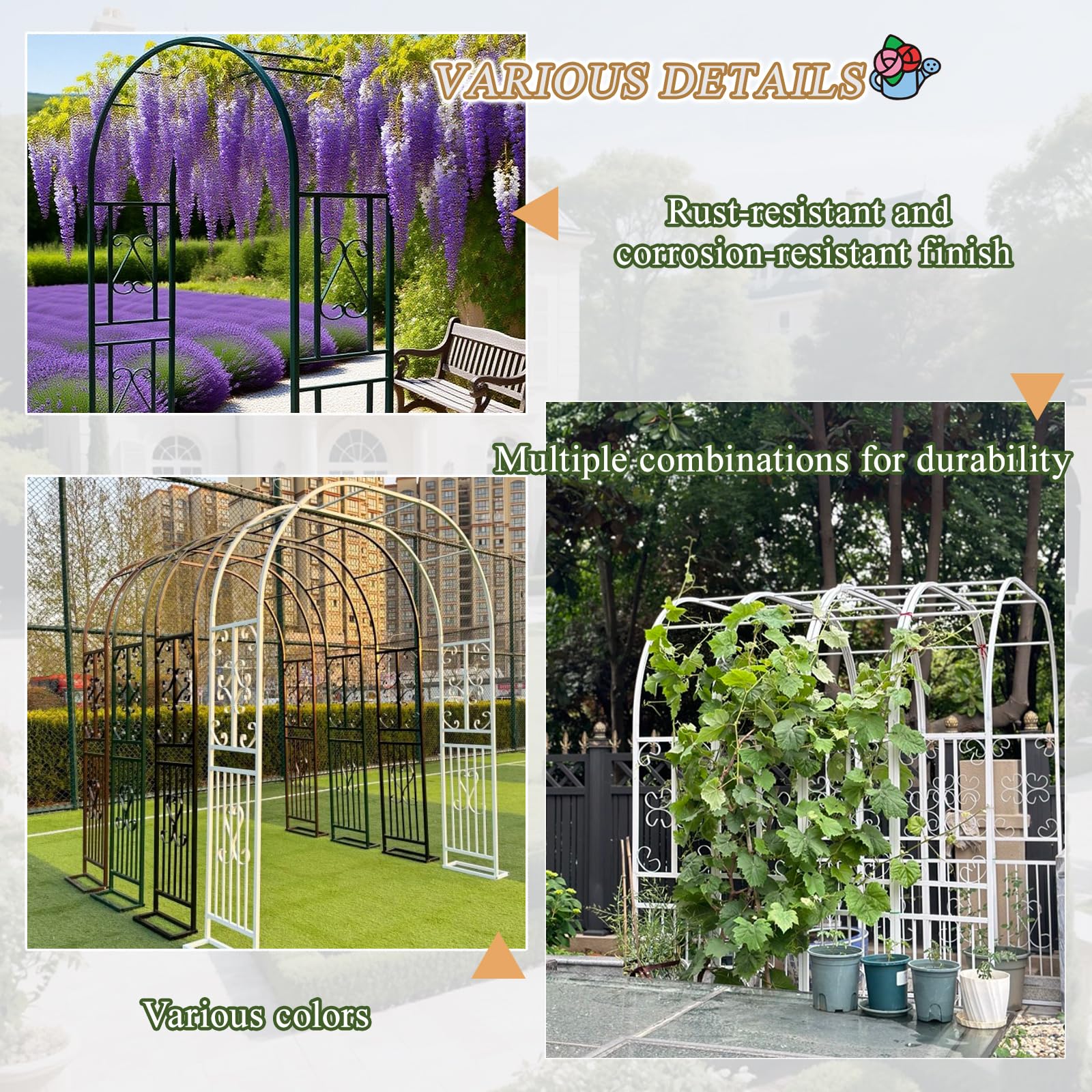 Heavy Du Metal - Arco per rose in acciaio inossidabile, per piante rampicanti e viti, resistente alle intemperie, da giardino, facile da montare, colore: bianco (220 x 40 x 230 cm)