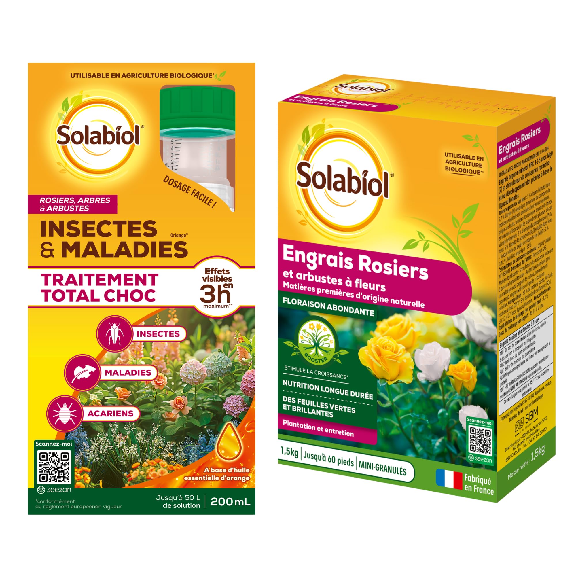 SOLABIOL Engrais Rosiers Arbustes Fleurs Traitement Insectes Maladies Nutrition Longue Durée Protection