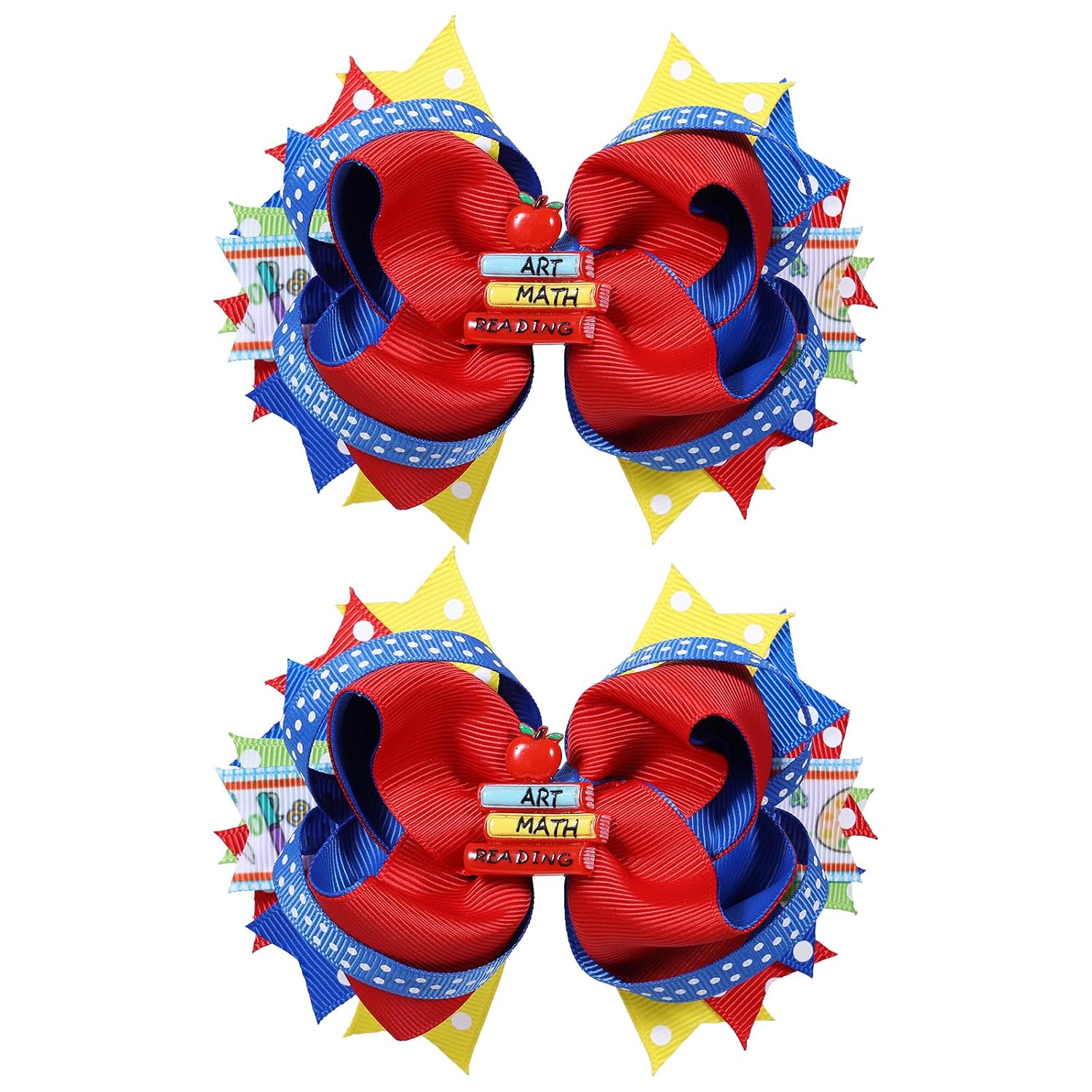 Back to School Bow Hair Clips Colorful Grosgrain Ribbon Hairpins Lovely Classroom Hair Accessories for Girls, School Red