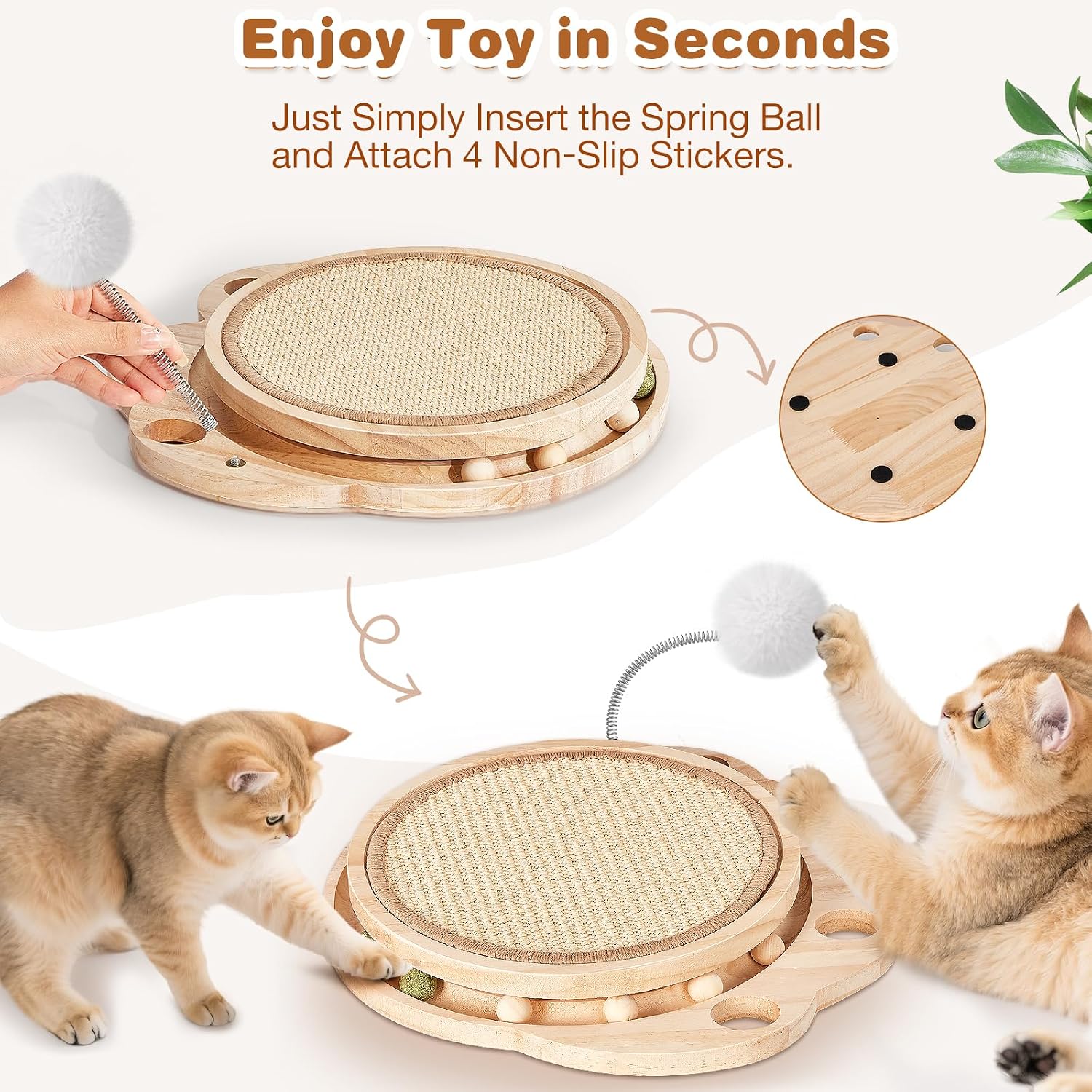 Cat Scratcher-Cat Interactive Toys, Ball Track Toy with Sisal Scratching Pad, 6 Track Balls & 1 Spring Ball – No Assembly Cat Toys and Balls Activity Center for Indoor Cats