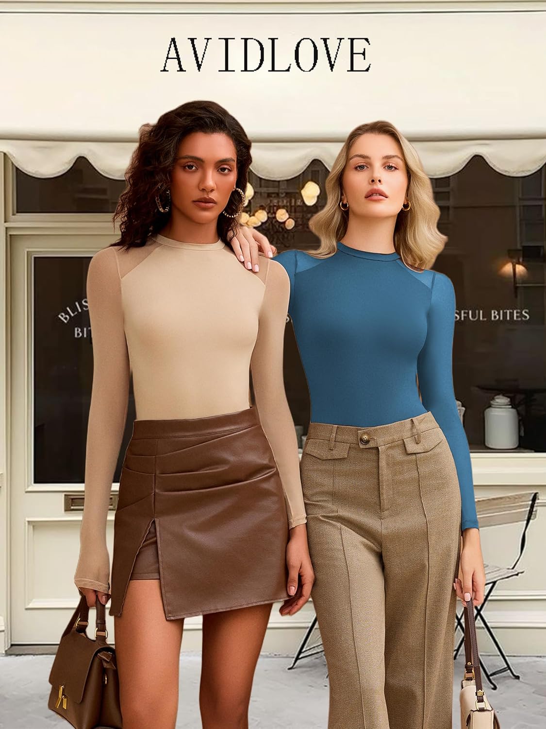 Avidlove Women Long Sleeve Bodysuit Crew Neck Body Suits Mesh One Piece Leotards Shirt Going Out Bodysuit Tops - Image 5