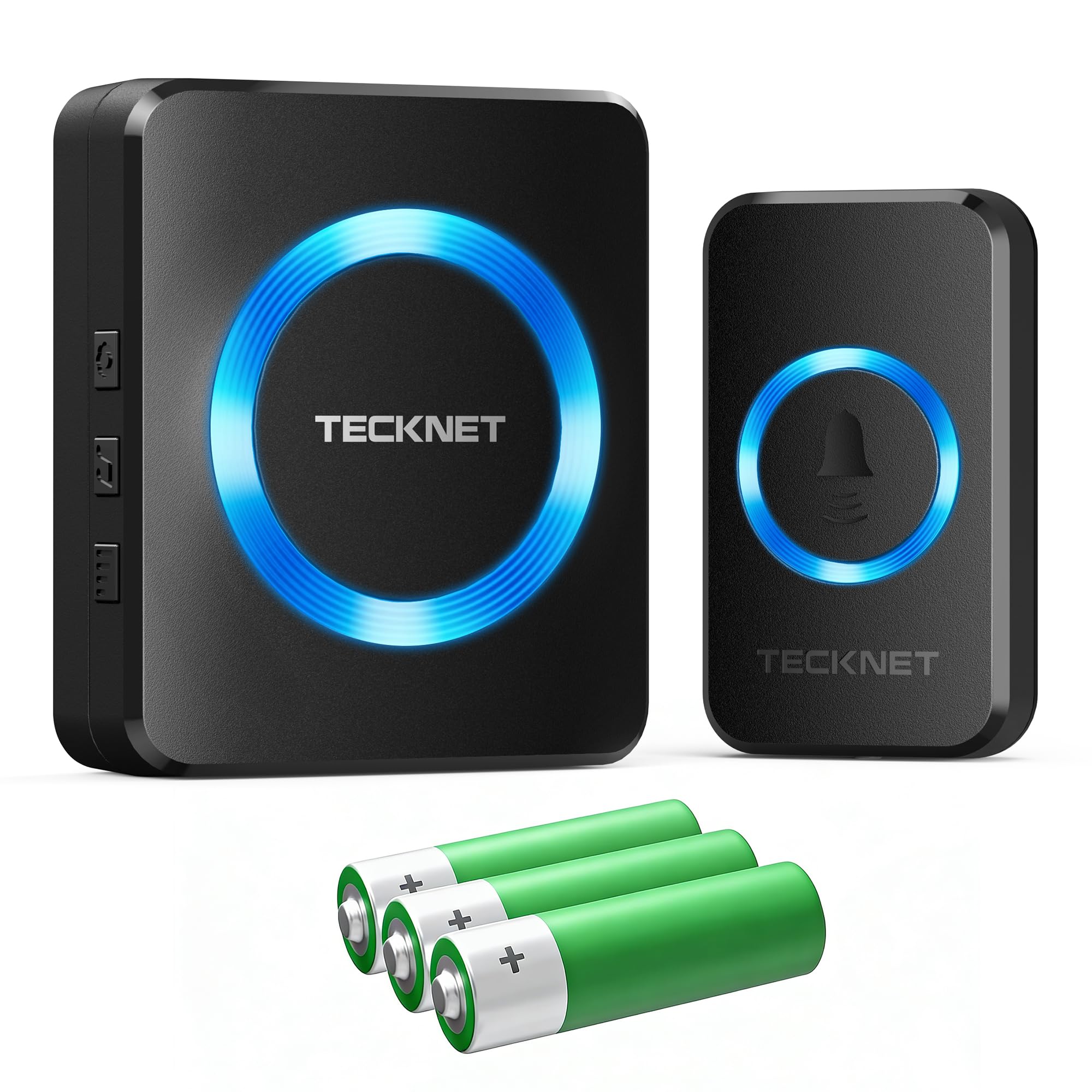 TECKNET Funkklingel Batteriebetrieben, Mini kabelloses Türklingel 400M, IP66 Aussen Wasserdicht Funk klingel Set, 5 Lautstärkestufen Haustür Klingel, und 60 Melodien doorbell Mit LED-Anzeige