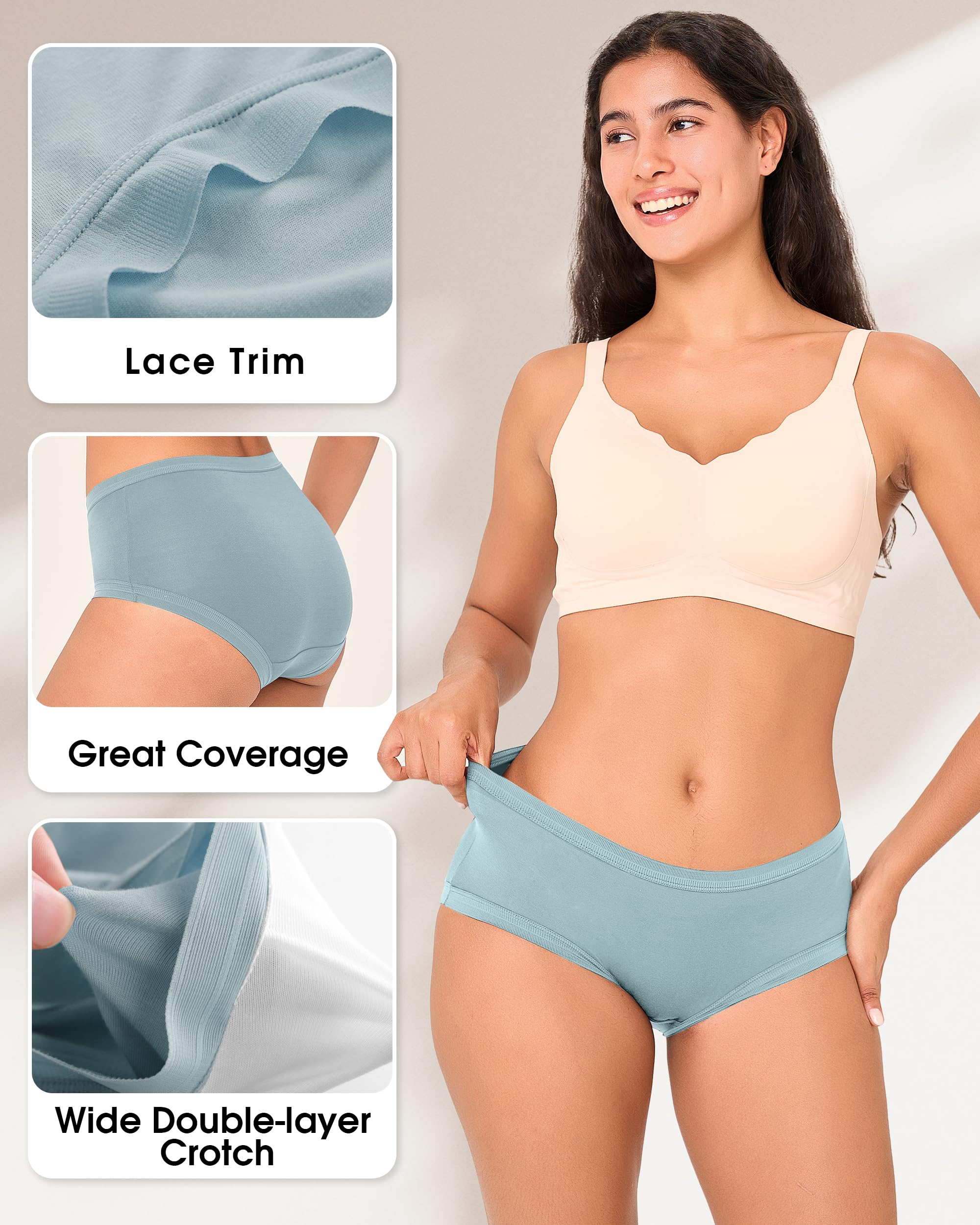 BAMBOO COOL Calzoncillos para mujer, ligeros, absorben la humedad, elásticos, suaves, transpirables, paquete de 5