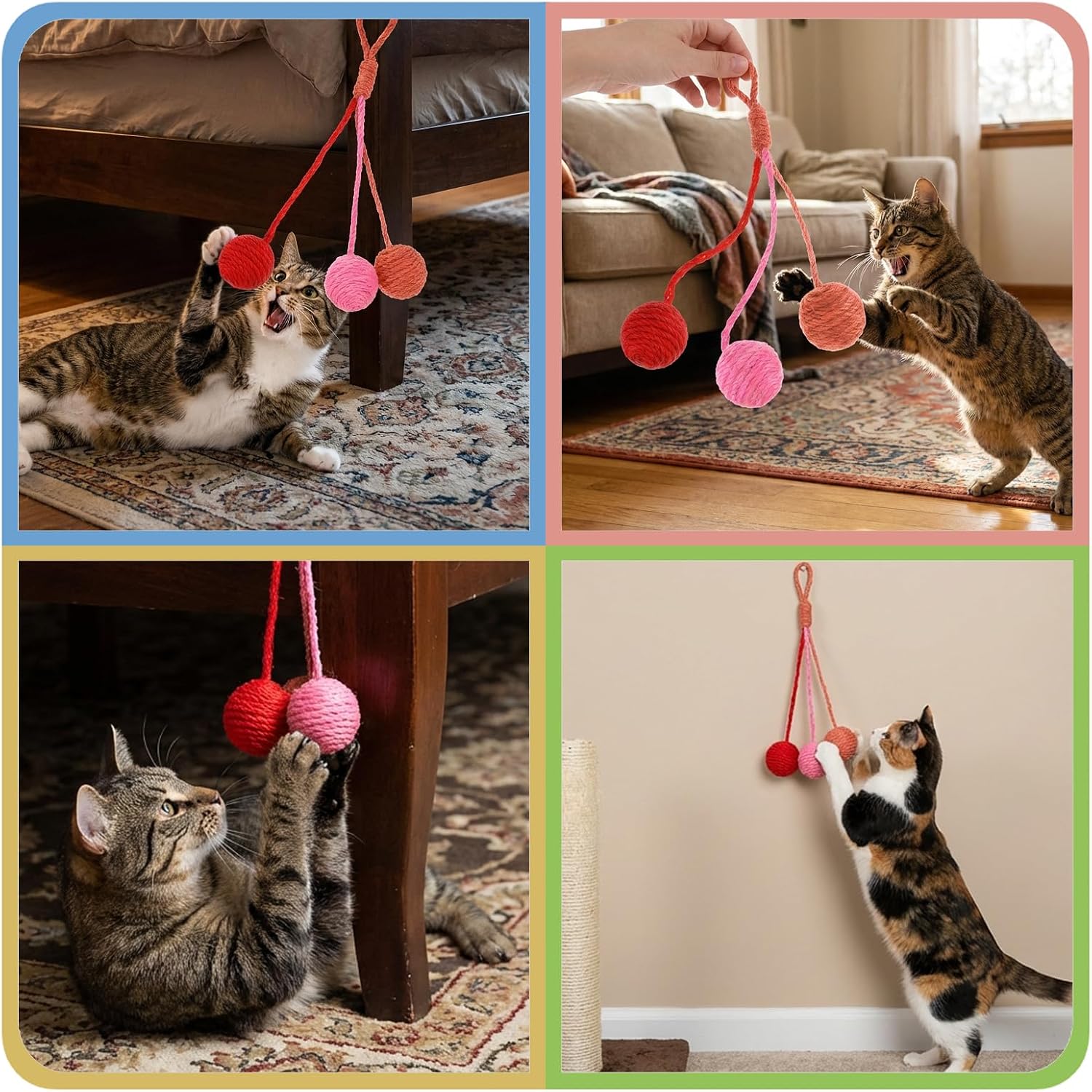 salbsever 2 Pcs Hanging Cat Toys Interactive Cat Toy Sisal Rope Ball Cats Scratching Rope Replacement Cats Cage Accessories for Indoors Fun image 4
