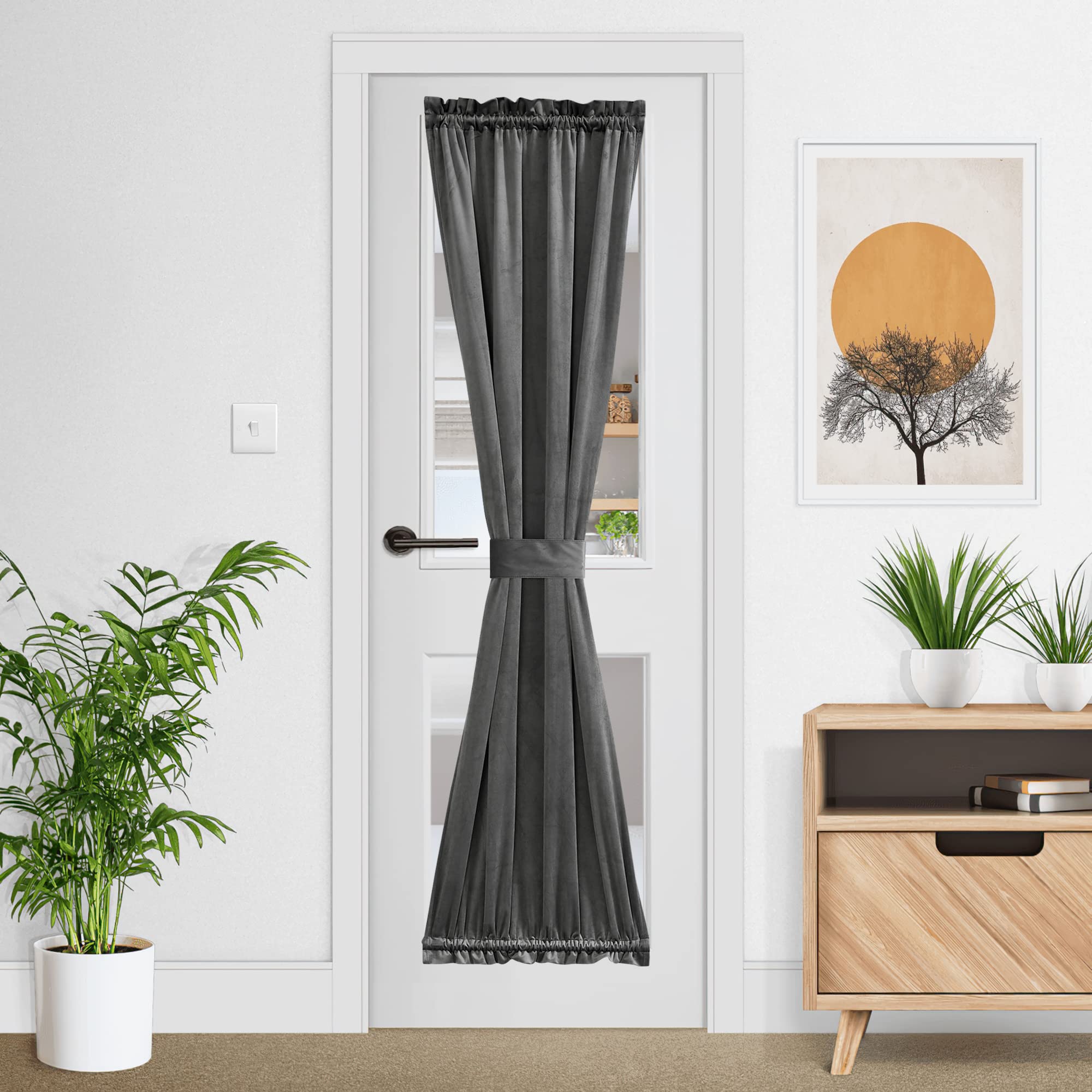 Rideau de porte occultant en velours gris NICETOWN 66x183 cm