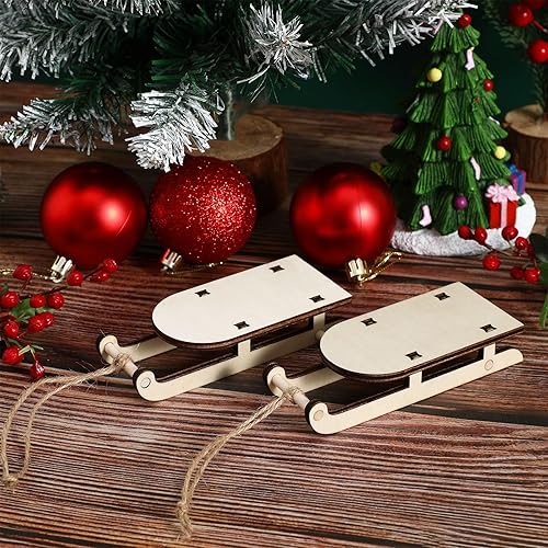 Miniatura 9 de VOSAREA Trineo de Navidad, trineo de madera en miniatura, trineo vintage, trineo navideño, colgante de Navidad para repisa, puerta, estantería,