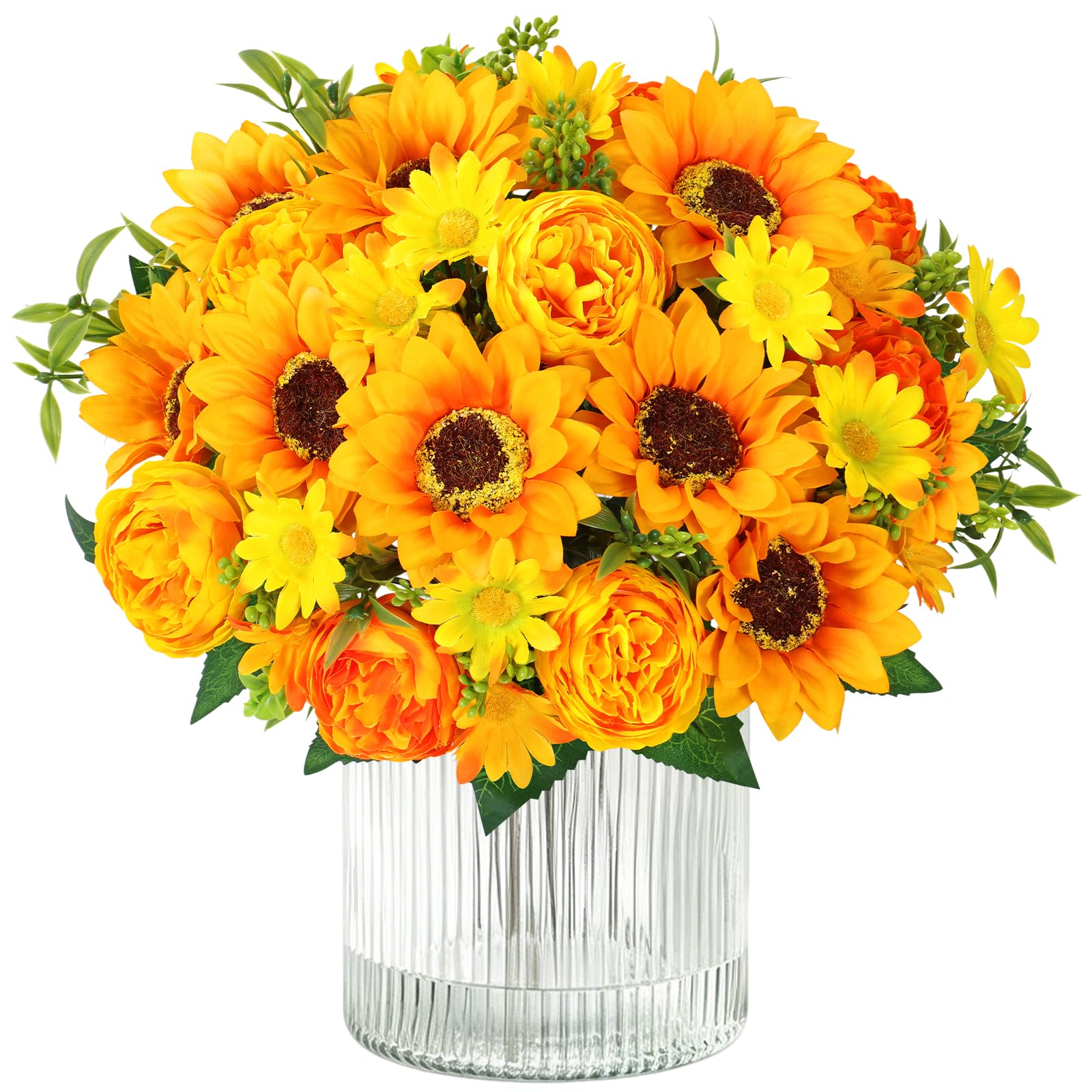 MEIVINES Artificial Sunflowers 4 Bunches Yellow Artificial Flowers