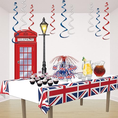Miniatura 4 de Beistle Paquete de 2 manteles rectangulares de plástico Union Jack, decoraciones de fiesta en inglés real, mantel de Londres, decoración de fiesta