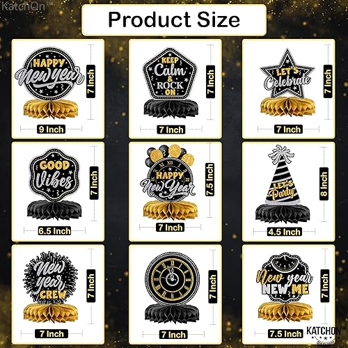 Miniatura 4 de KatchOn, Decoraciones de centros de mesa de nido de abeja de Año Nuevo, paquete de 9  Decoraciones de feliz año nuevo 2024  Centros de mesa negros