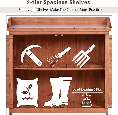 Miniatura 7 de Knocbel Mesa de banco para macetas de jardín al aire libre para plantar al aire libre, estación de trabajo de jardinería de madera, armario de