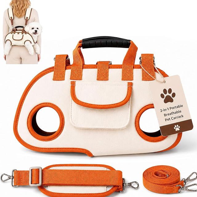 Bolso Transportín Mascotas 2 En 1 Transpirable, Mochila con Doble Correa