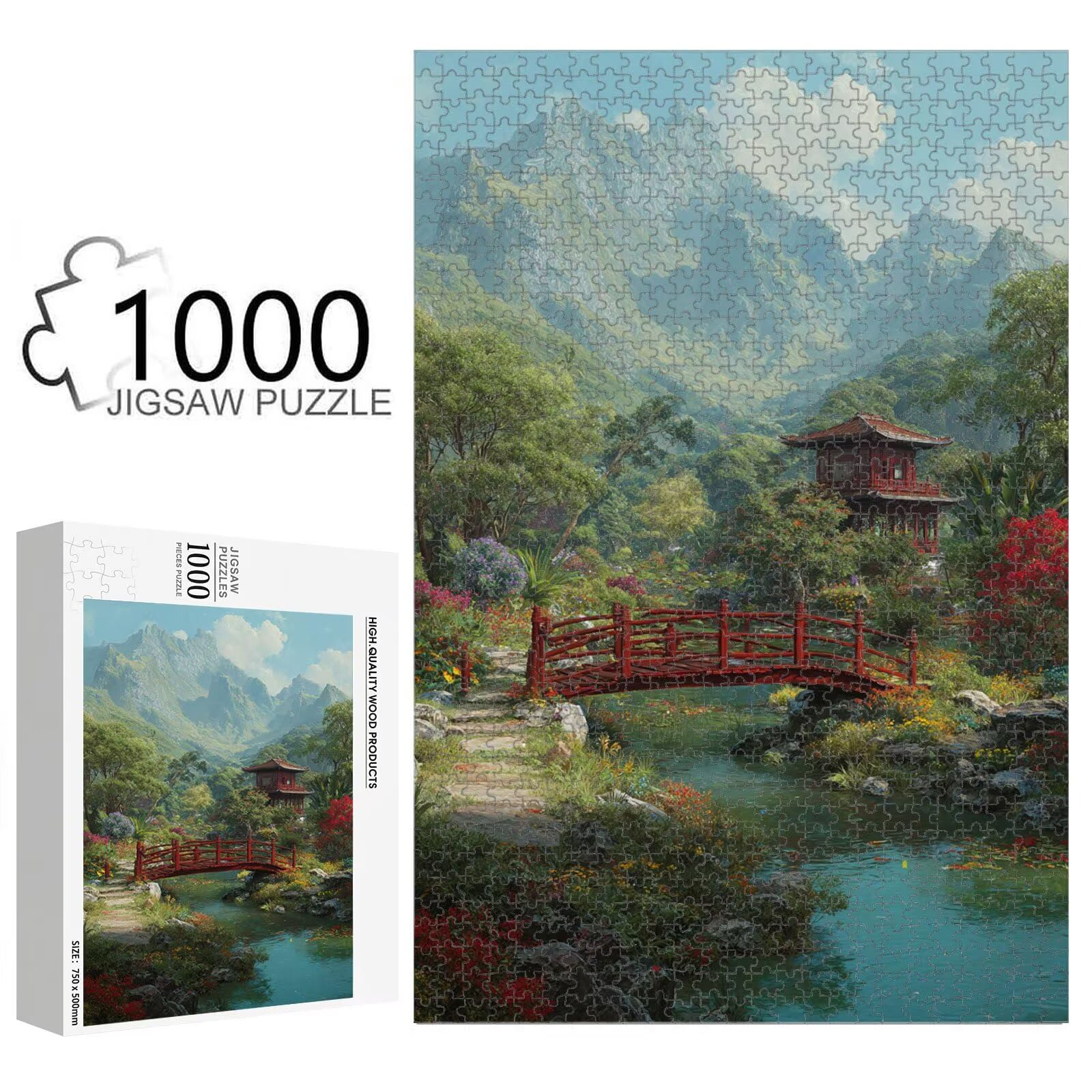 1000 Pièces Puzzle Adulte Paysage & Pont Puzzle en Bois Robuste 1T#1923 | Puzzle en Bois, Découpe de Précision, Encres aux Couleurs Vives, Loisir Relaxant, Décoration Intérieure, Cadeau, 50x75cm
