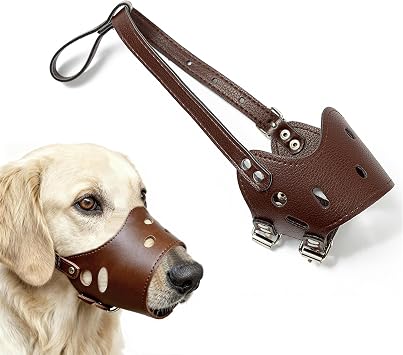 Soft PU Leather Dog Muzzles for Small Medium Large Dogs,Ajustable Breathable Dog Mouth Guard Cover to Prevent Biting Barking Chewing Brown, 1#XS