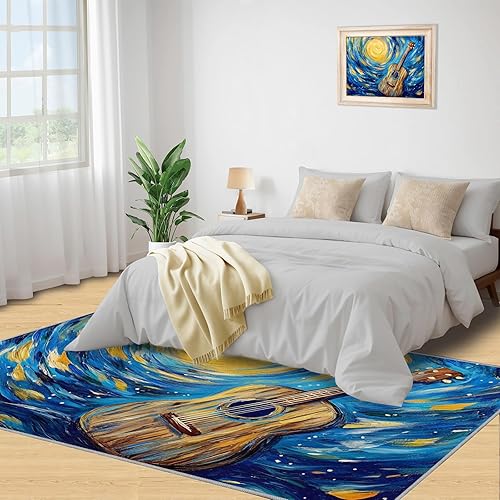 Miniatura 129 de Alfombra de instrumentos musicales – Alfombras de 4 x 5 pies para sala de estar, alfombra de área musical, alfombra de área musical, alfombra