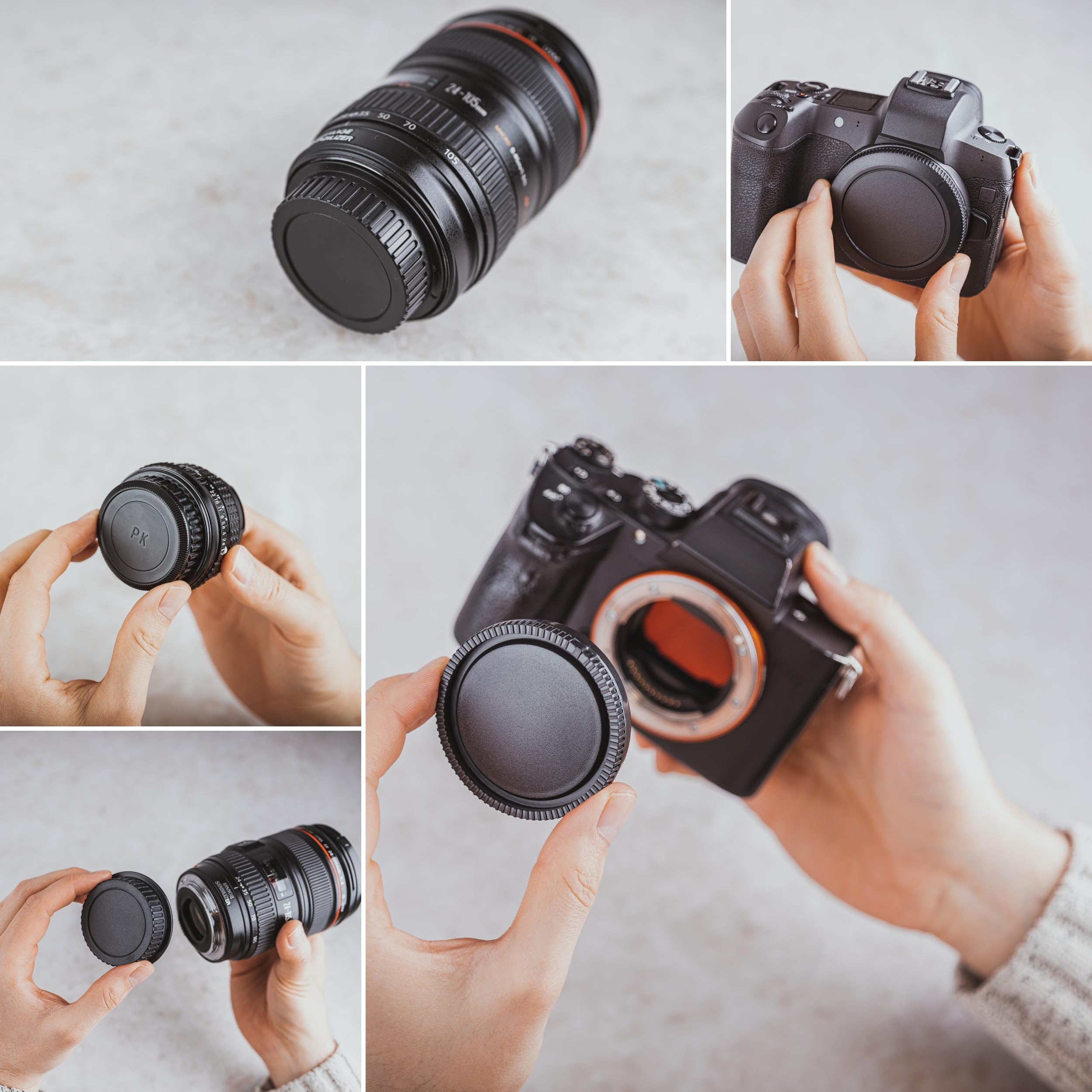 Lens-Aid Set Copri-Corpo + Tappo Lente (Retro) Compatibile con Panasonic Lumix Fotocamera e Obiettivo con L Attacco – Protezione contro polvere, umidità e graffi