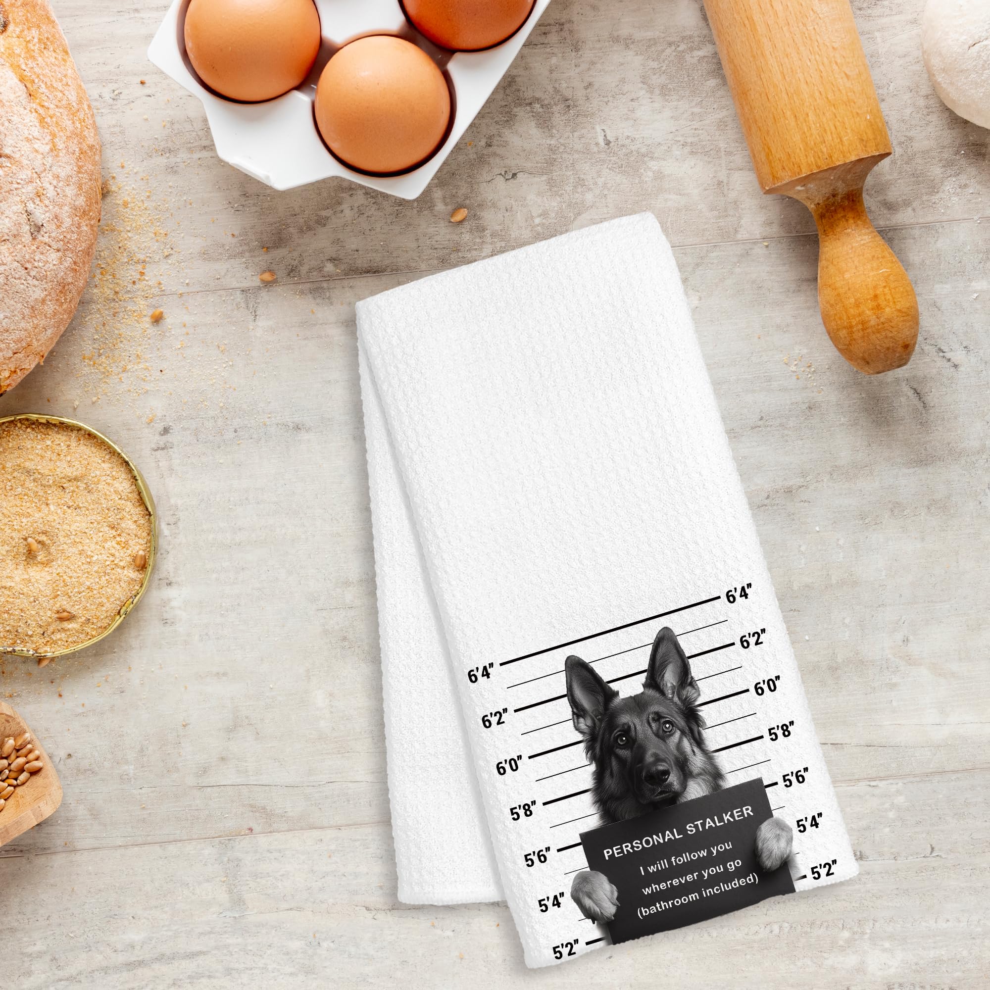 Funny German Shepherd Kitchen Towels, German Shepherd Gifts for Women Men, Black and White Dog Mugshot Decorative Dish Hand Tea Towels for Bathroom Kitchen, 16x24 Inch