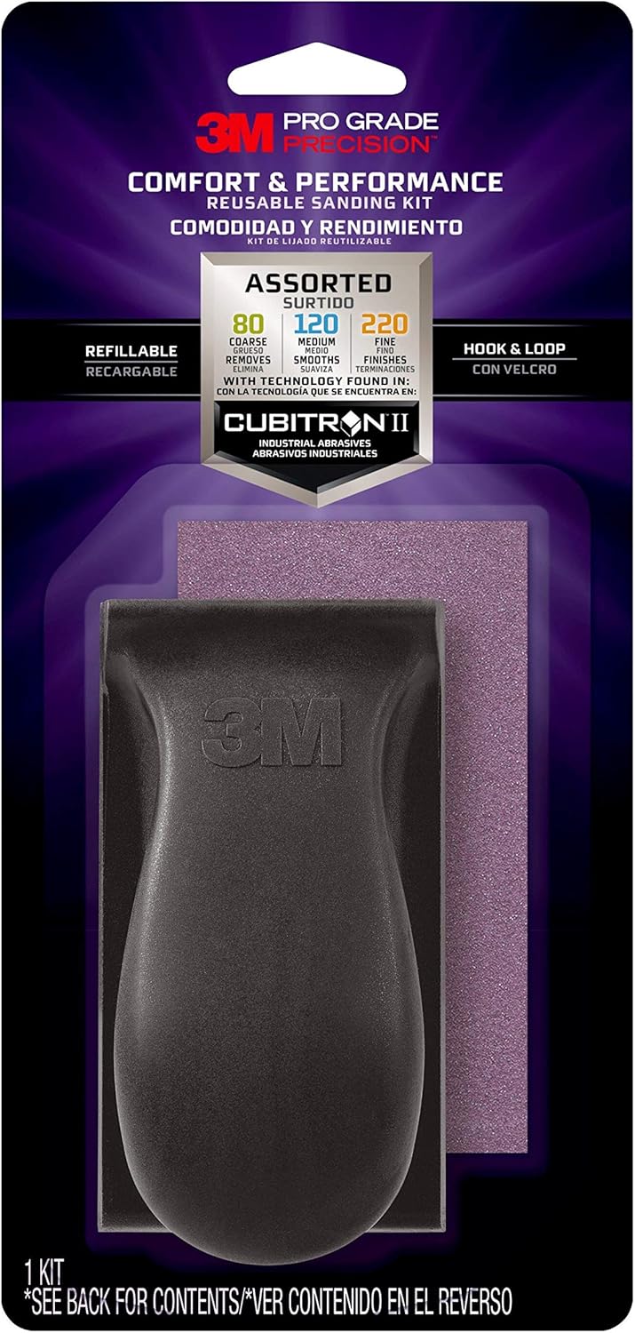 3M Precision Pro Grade Reusable Kit, Sandpaper Variety Pack Features 80