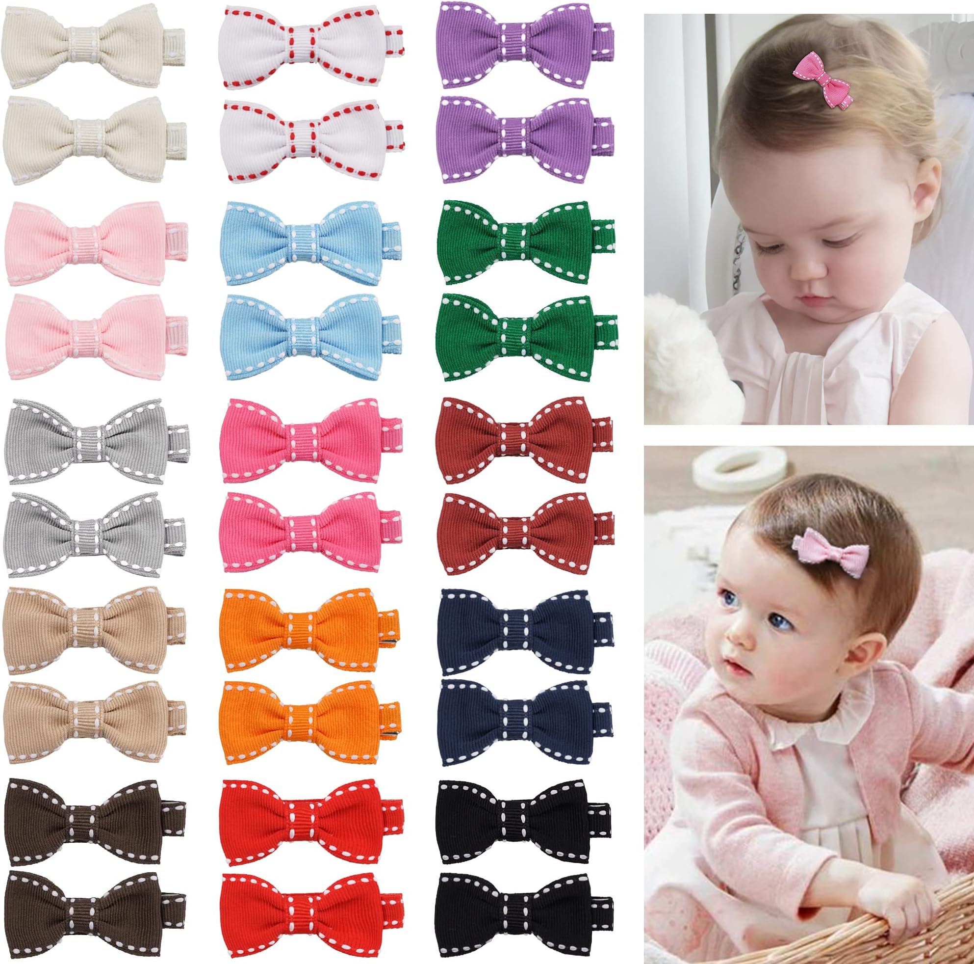 YxiangBaby Hair Clips 30PCS Baby Girls Fully Lined Baby Bows Hair Pins 2" Tiny Hair Bows Clips Grosgrain Ribbon Hair Alligator Barrettes 15 Pairs
