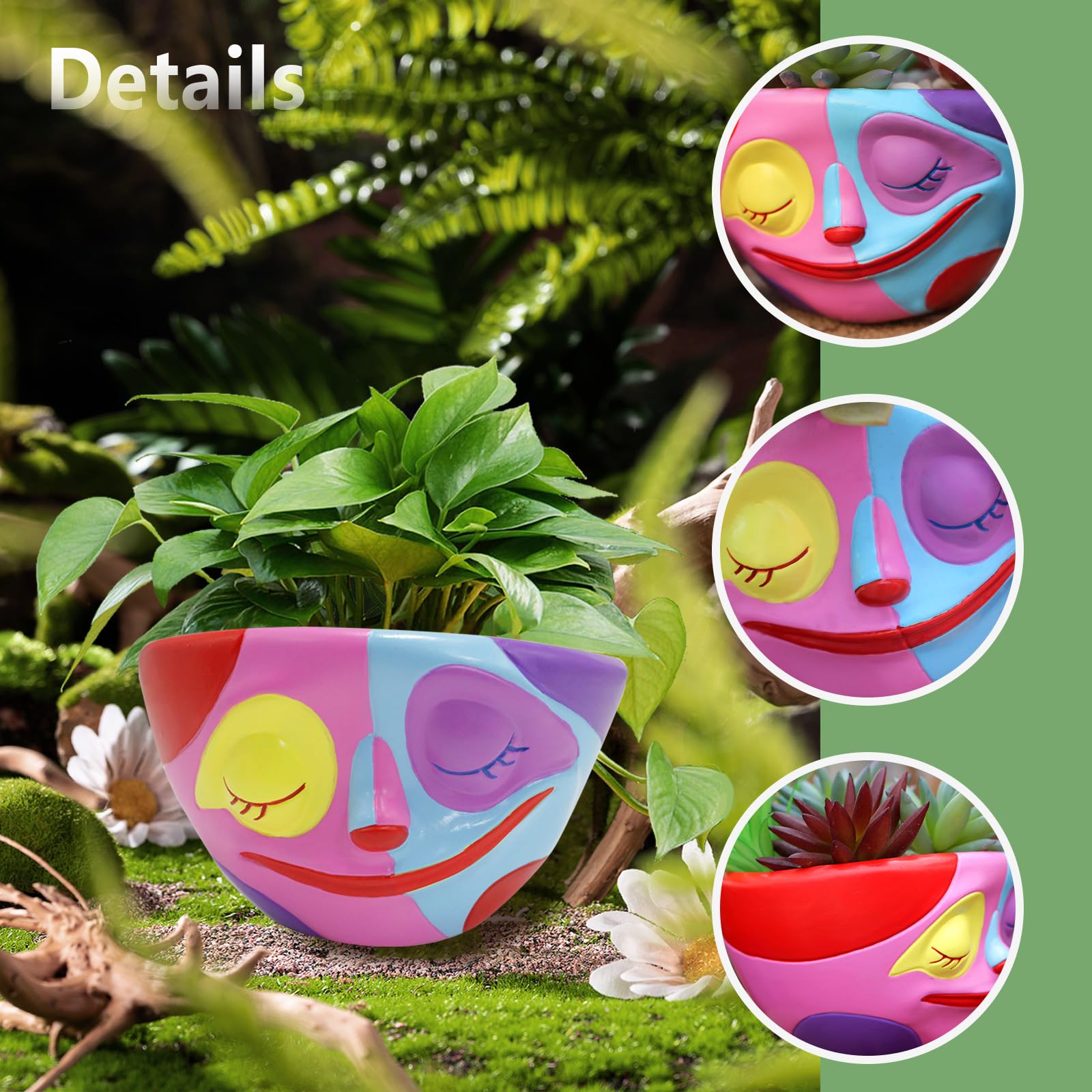 Upriver 1pcs Abstract Rainbow Head Flower Planters Pots Funny Head Flower Pot Quirky Plant Pots for Indoor Plants Distinctive Cute Funky Quirky Home Decor - Image 4