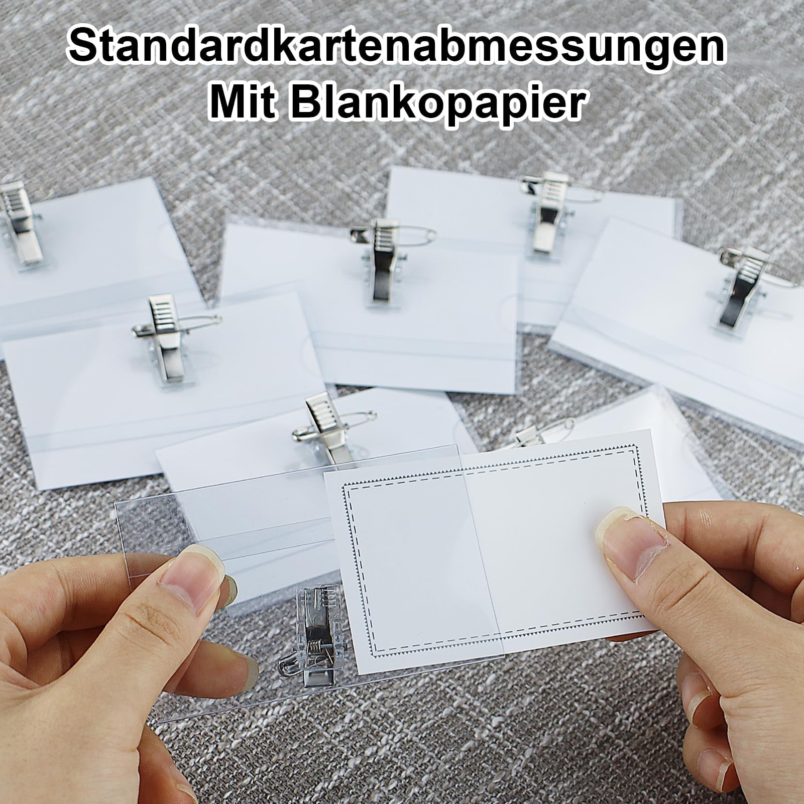 Lot de 60 étiquettes nominatives, Porte-badges 90 x 56 mm, en plastique transparent, pour vêtements, clip, cartes de visite, porte-nom, avec clip, pour bureau, école, voyage.