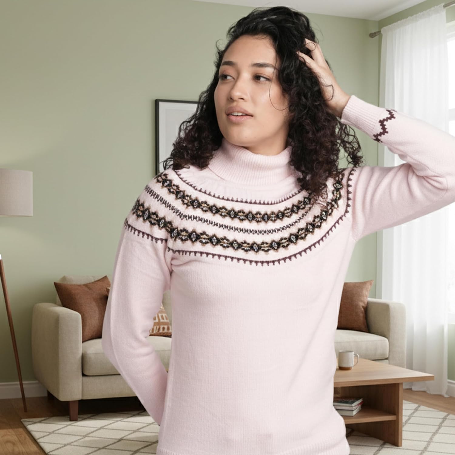 Womens Turtleneck Sweater | Cozy Pullover Fair Isle Sweater Women | Soft Lightweight Turtleneck Sweater Women - Image 3