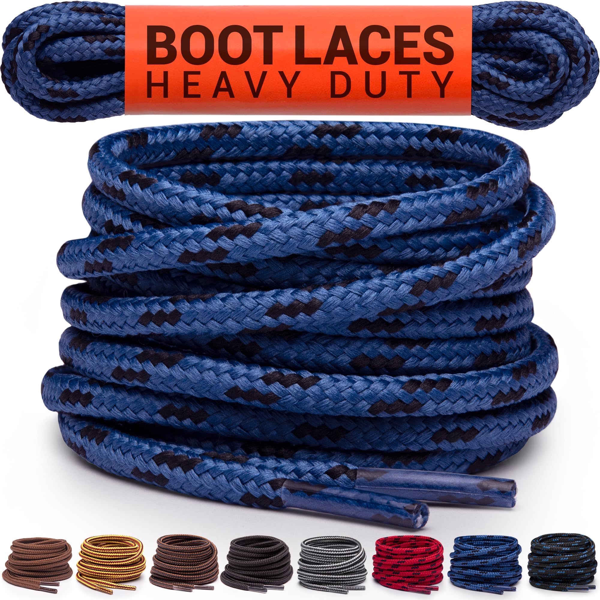 Miscly Round Boot Laces [1 Pair] Heavy Duty and Durable Shoelaces for Boots, Work Boots & Hiking Shoes