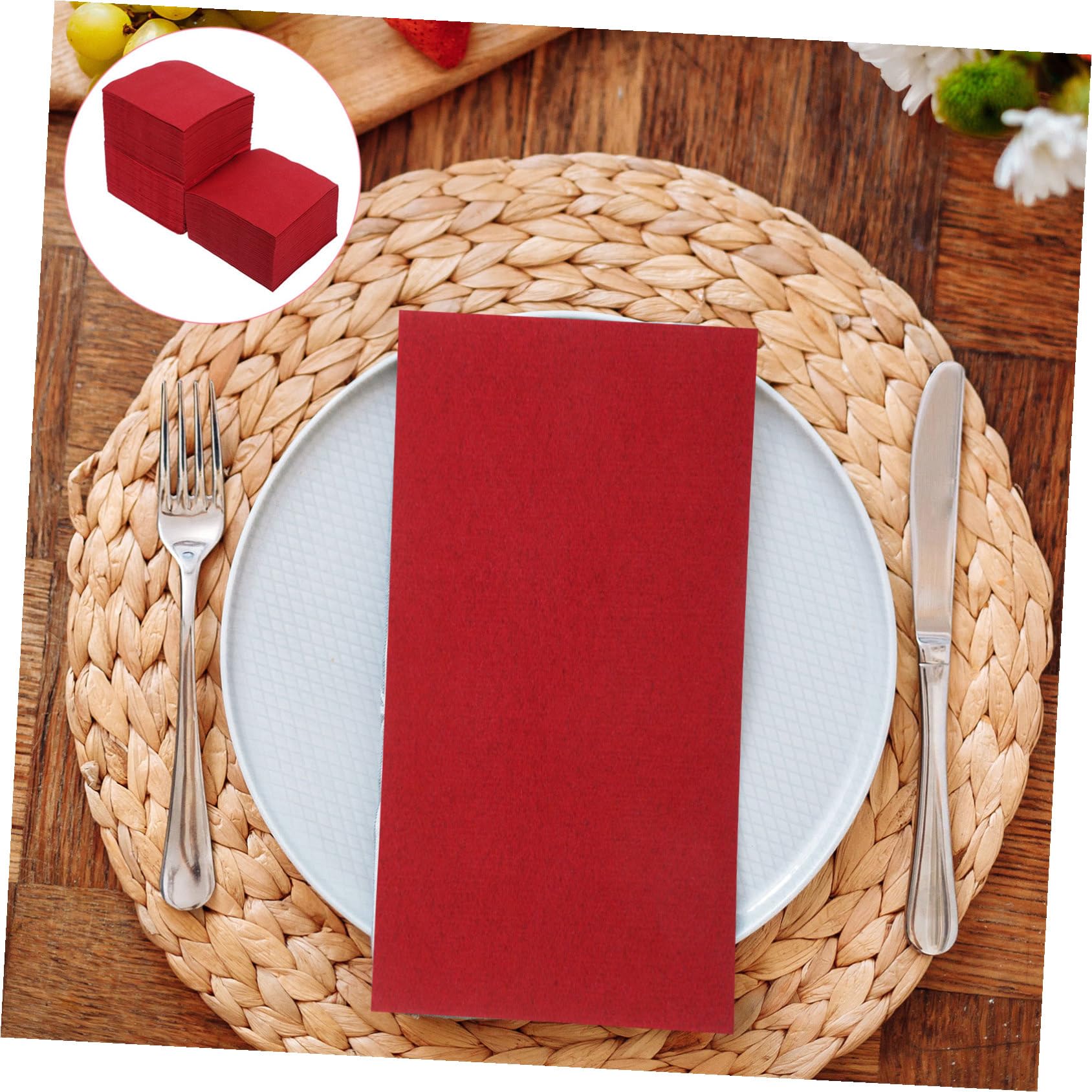 Servilletas de Papel de Colores Rojas 20x20cm para Restaurantes Occidentales y Fiestas de Vino, Ligeras y Cómodas, Paquete de 150 Unidades
