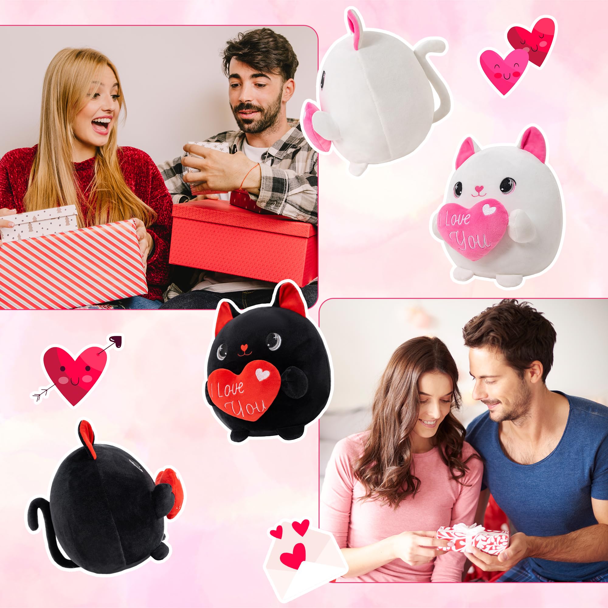 Xfrog Pluszowa zabawka kot 25 cm z sercem Kawaii, przytulanka, czarny kot, pluszak dla dzieci, na urodziny, Walentynki, dla dziewczyny