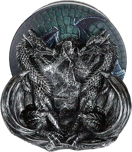 Ebros Fear The Dragon Fire Behemoth of the Skies - Juego de posavasos de fantasía de dragones dobles y cuatro escamas redondas de castillo de