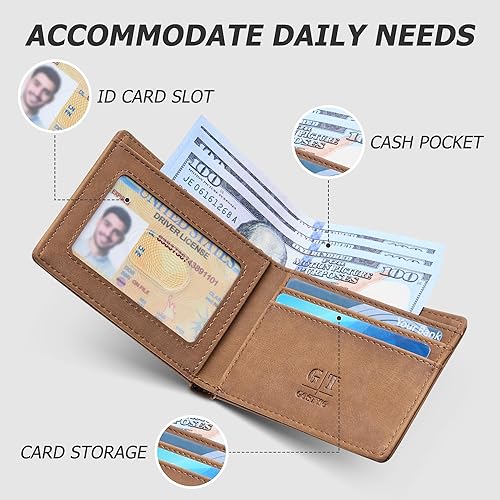 Miniatura 3 de Gostwo - Cartera minimalista delgada en piel vacuna auténtica, funda para tarjetas de identificación, bloqueo RFID.