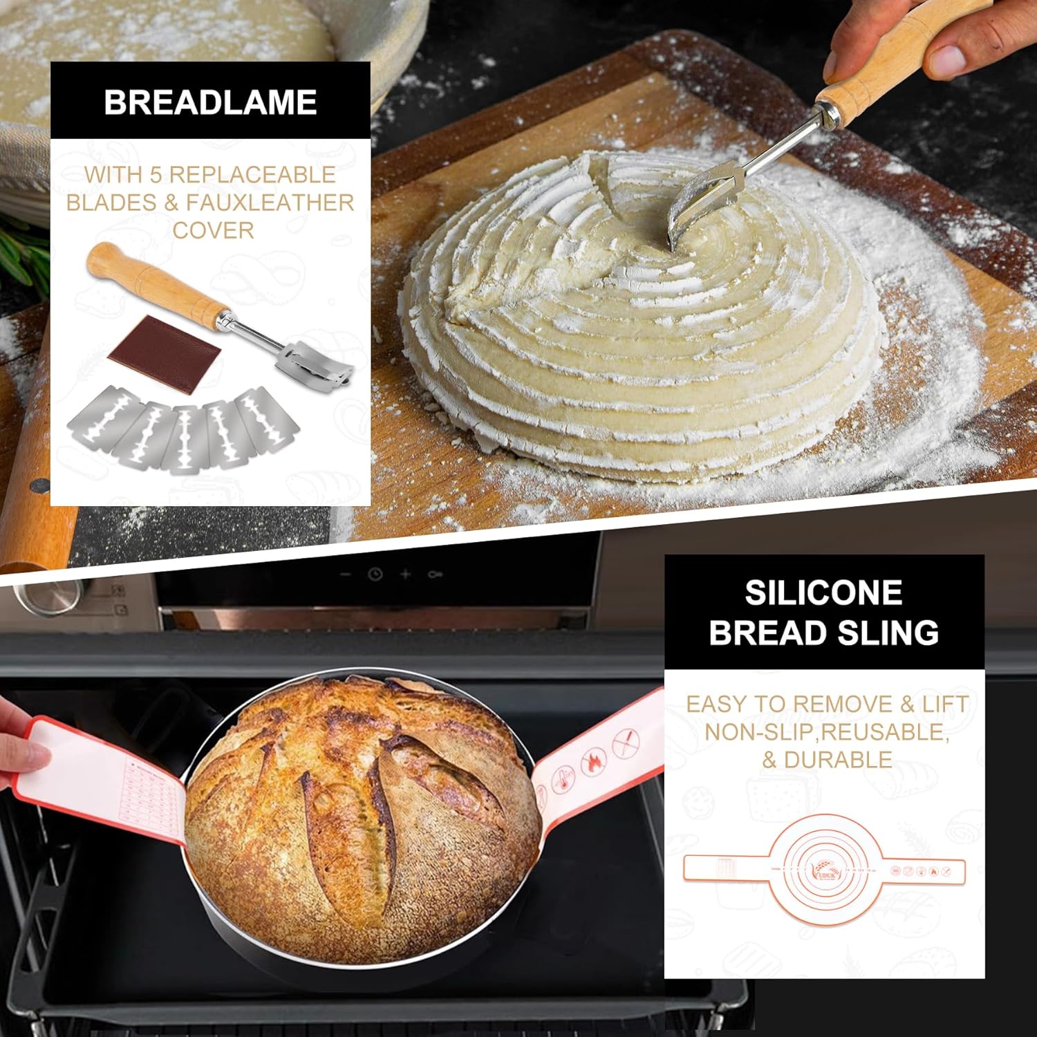 Sourdough Starter Kit, Baking Supplies Set with 2 Banneton Proofing Baskets, 24oz Sourdough Jar, Silicone Pastry Mat, Bread Sling and Essential Tools for Bread Making - Image 7