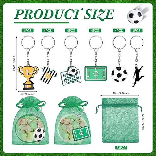 Miniatura 10 de ShinyRelief 72 piezas de suministros de fiesta de baloncesto, fútbol, béisbol, 24 pulseras de silicona, 24 llaveros y 24 bolsas de organza para