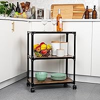 Vista 2 de Mind Reader Carrito con ruedas multiusos de 3 niveles, almacenamiento para el hogar, carrito de bar, soporte para microondas, organizador