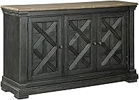 Signature Design by Ashley Tyler Creek Farmhouse Dining Buffet Server, 3 Lattice Doors, Two-Tone Black/Gray, 58"W Storage Cabinet