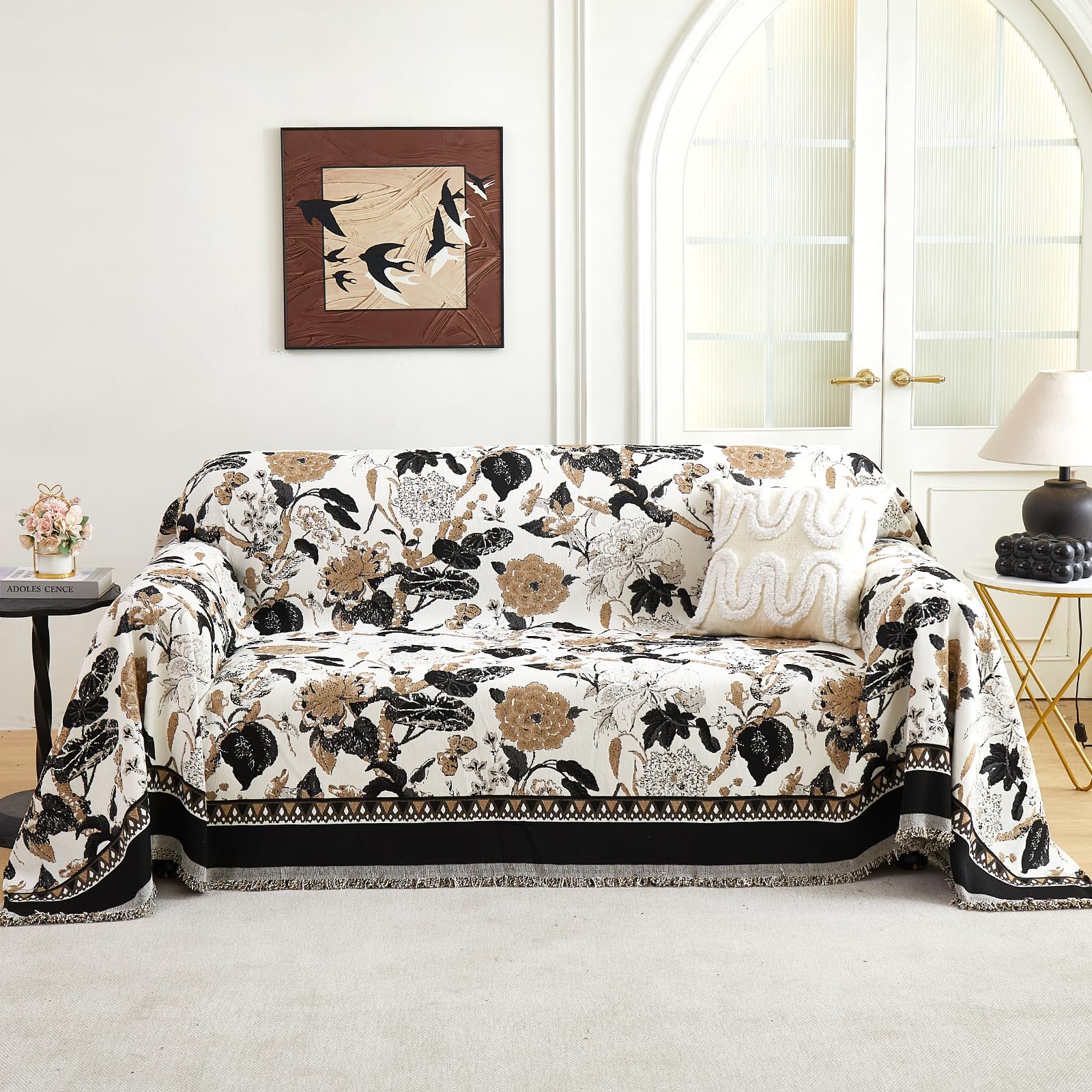 Magic Sofa Covers Boho Couch Covers for Sofa, Washable Sectional Sofa Covers with Tassel, Non Slip Sofa Slipcovers Boho Decor for Pets, Couch Blanket