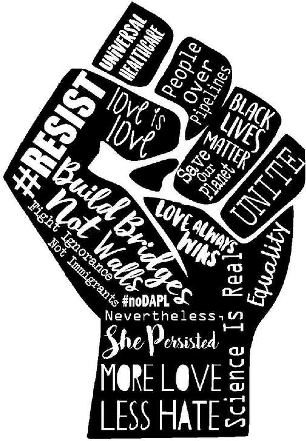 Black Live Matter Resist Fist Equality More Love Less Hate Vinyl Sticker Decal for Car Bumper Window Laptop Decor Gift Waterproof Indoor Outdoor Use - 6 inch