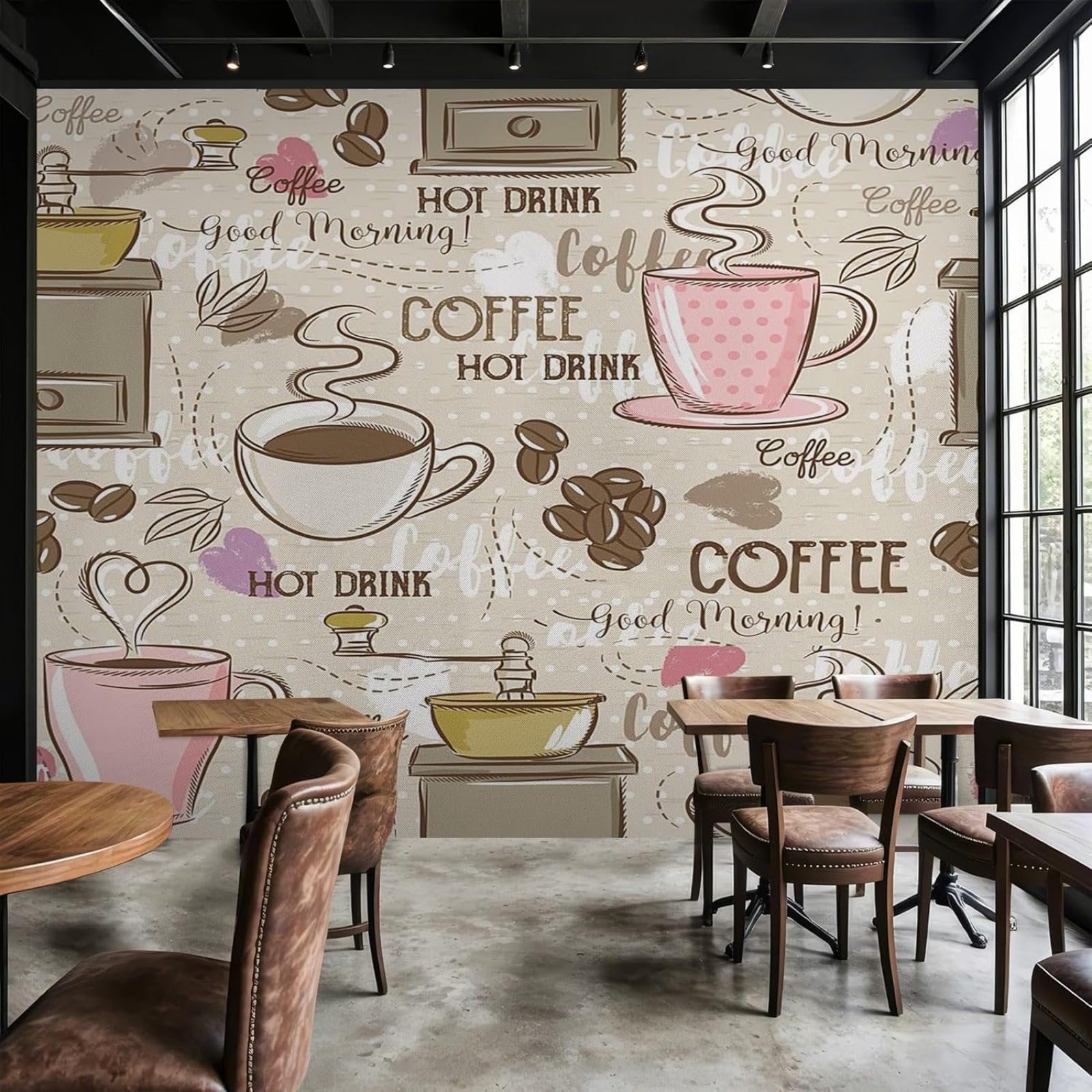 Hgjdjhnf 3D Mural Photo Wallpaper Kitchen Coffee Cup Coffee Beans Cafe Non-Woven Living Room Bedroom Dining Room Wall Decoration Motif Wallpaper,300Cmx210cm Wall Sticker - Background Wall - Painting - Poster