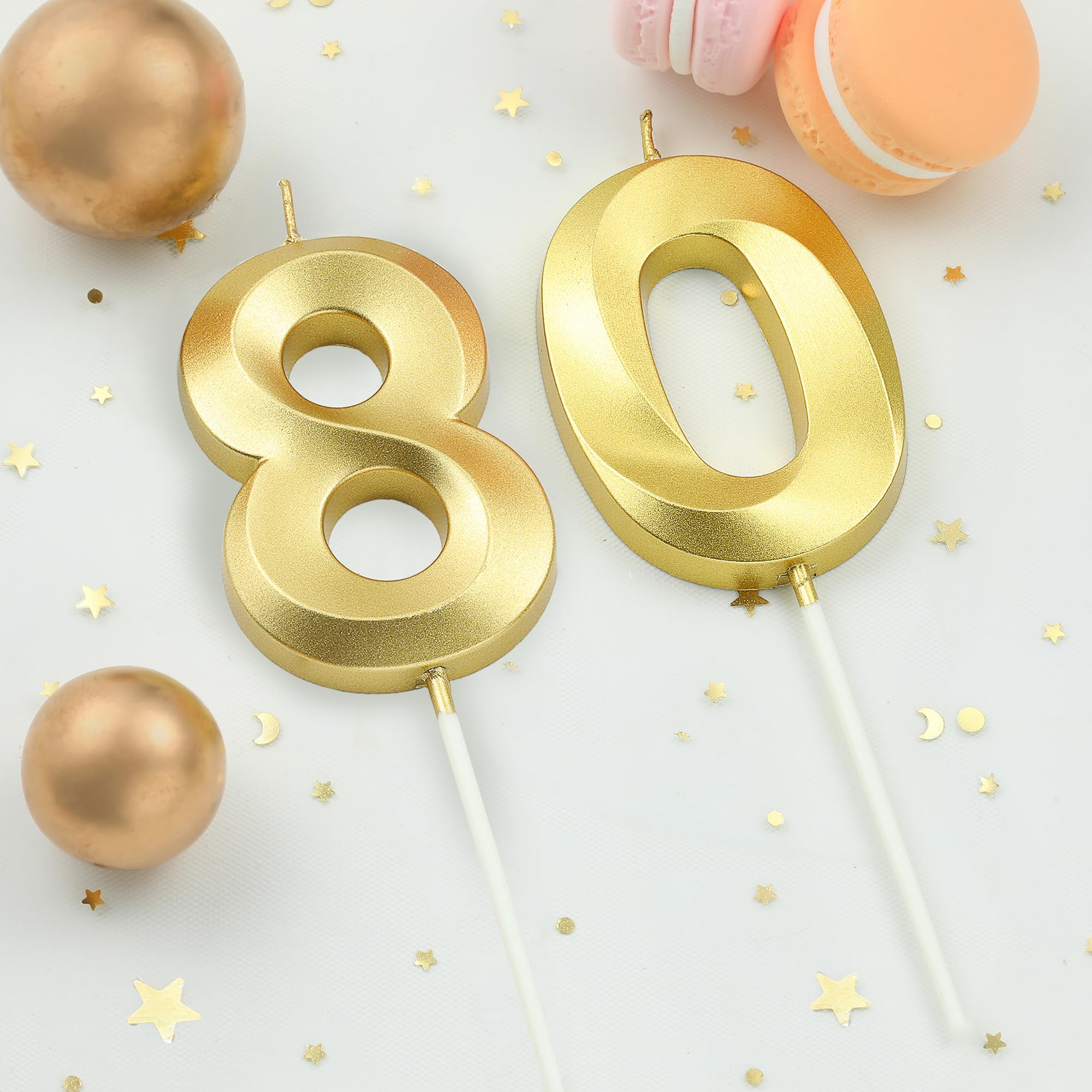 Velas de cumpleaños con número 80 de diamante dorado de 2.76 pulgadas, velas de números dorados, velas con números de pastel, celebración de fiesta