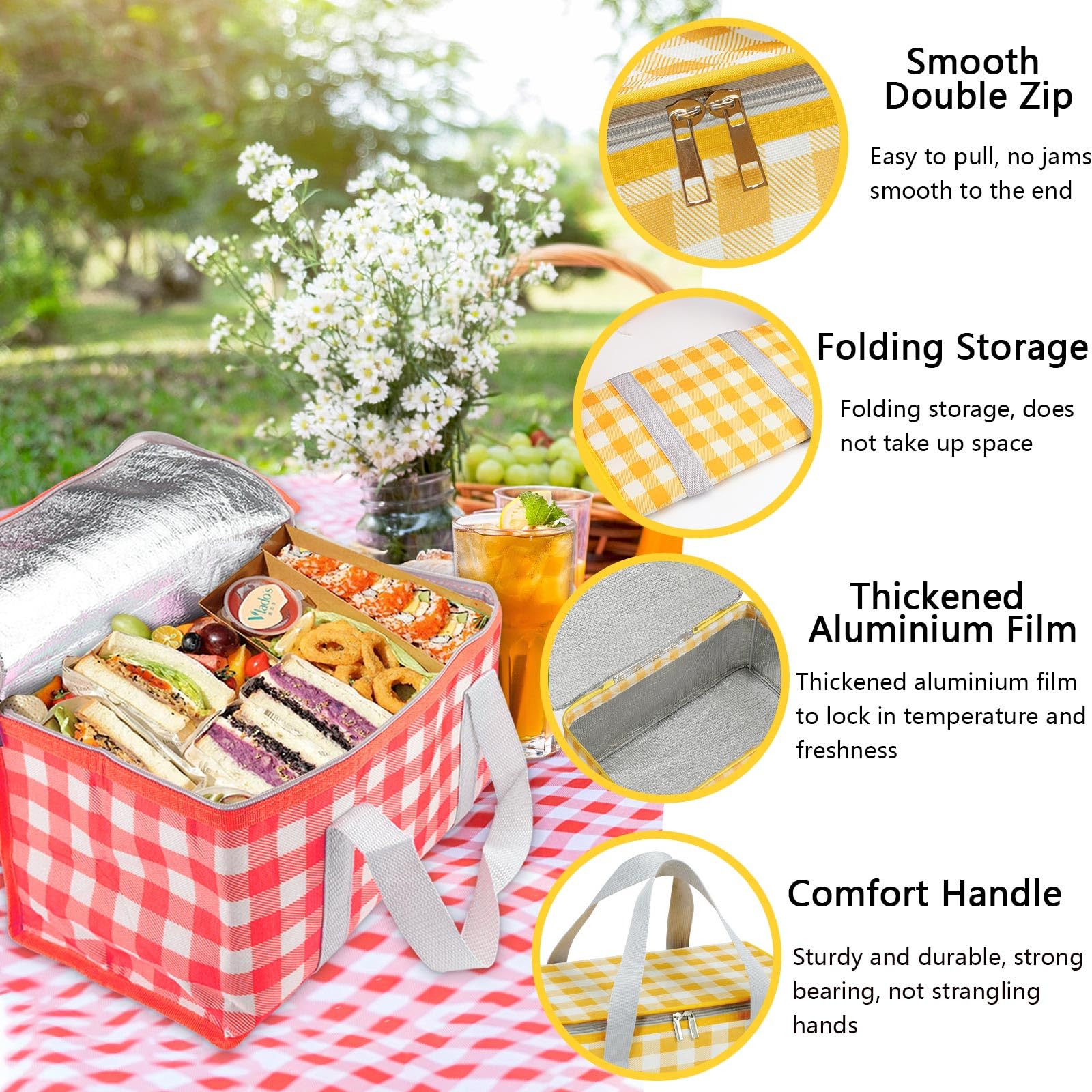 Huakaile Insulated Picnic Baskets 13.8*7.9*7.9 In with Picnic Blanket 70.9*70.9 In, Portable Waterproof Insulated Bags - Image 3