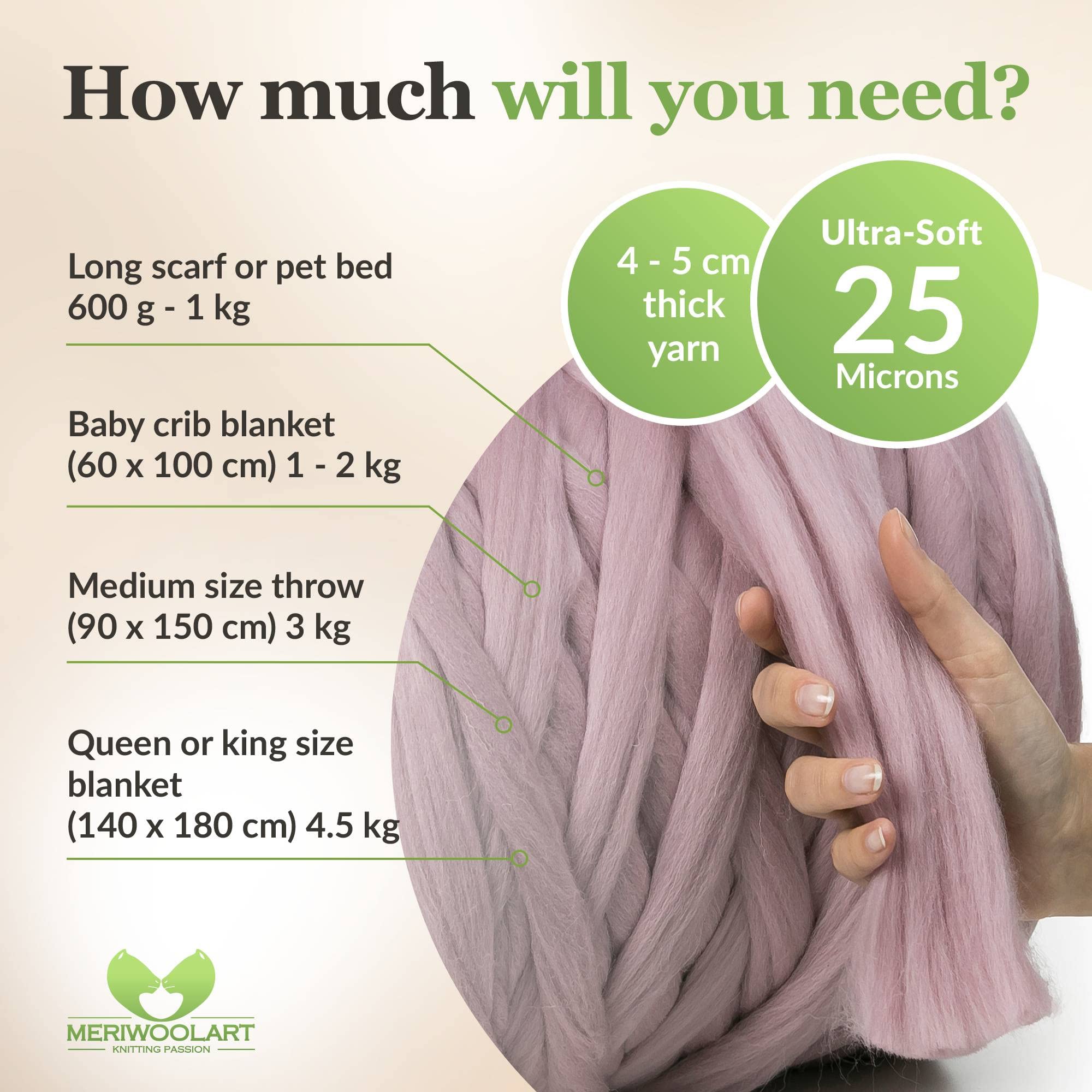 MeriWoolArt® 100% Merino Wool Yarn XXL, Super Chunky 4-5 cm Thick Wool for Roving Needle & Wet Felting - Image 2