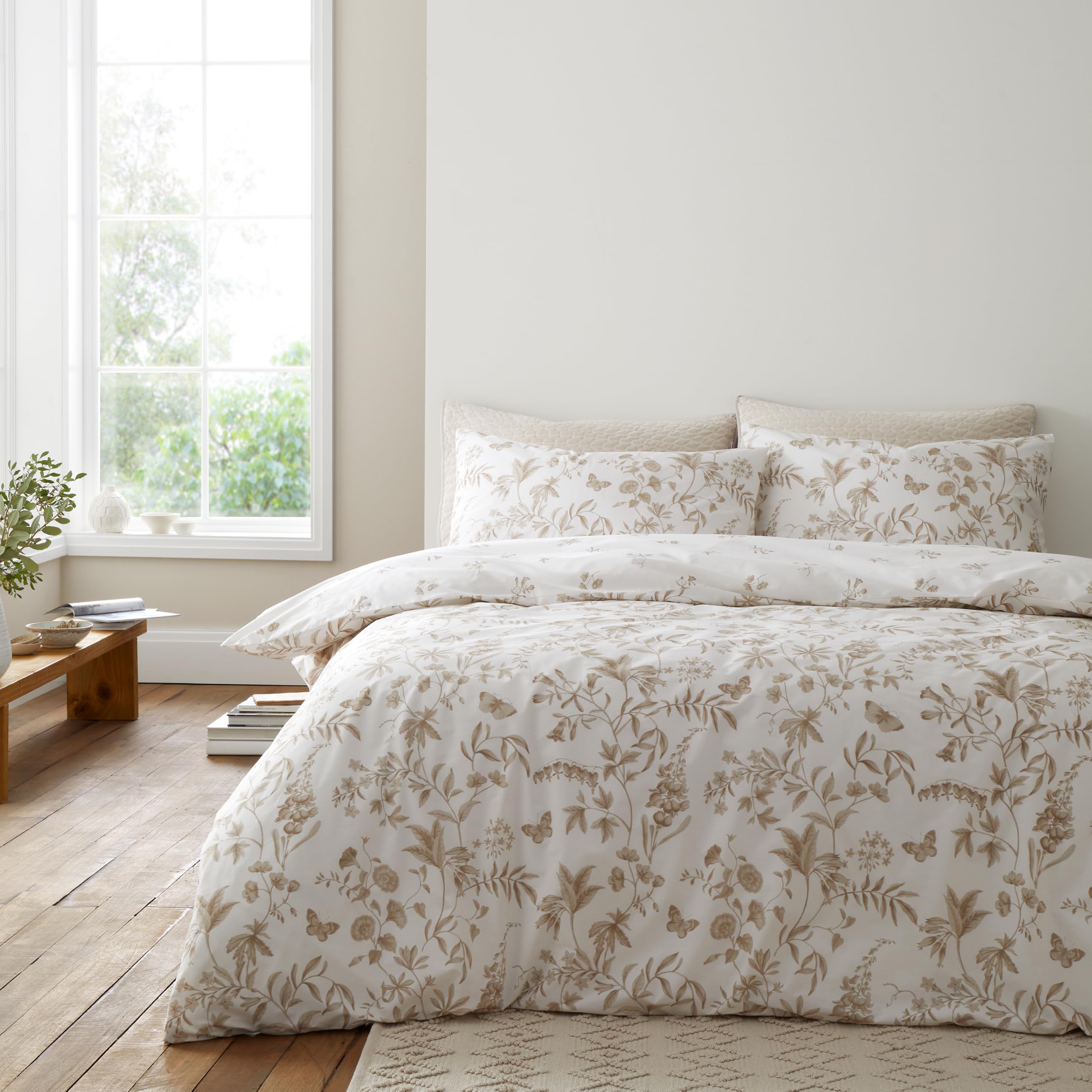 Bianca Thea Floral 200 Thread Count Single Duvet Cover Set Natural