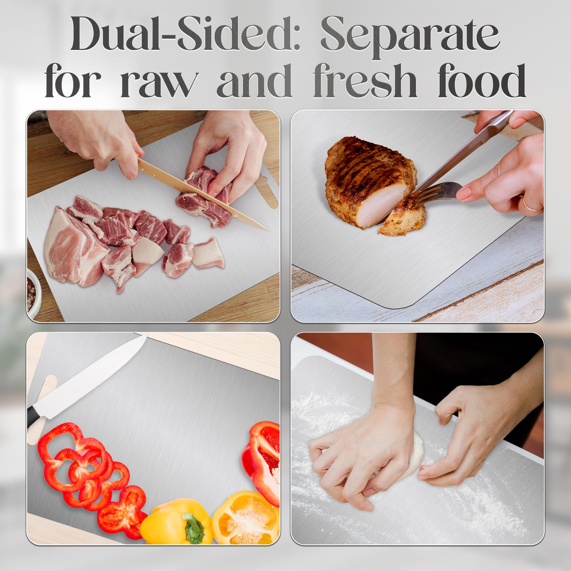 Tabla de cortar de titanio 100% puro, tablas de cortar de titanio de doble cara para cocina, hogar, camping, tabla de cortar flexible con asa, tablas de cortar antideslizantes aptas para lavavajillas