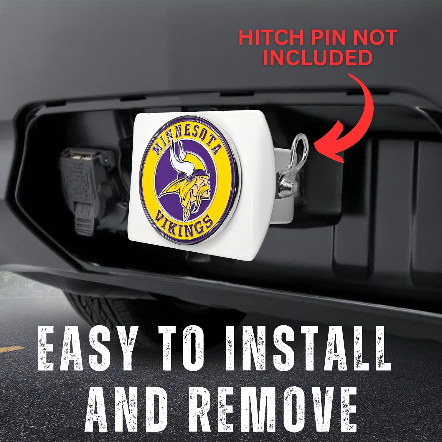Minnesota Vikings NFL White Metal Hitch Cover with 3D Colored Team Logo by FANMATS - Unique Round Molded Design – Easy Installation on Truck, SUV, Car - Ideal Gift for Die Hard Football Fan