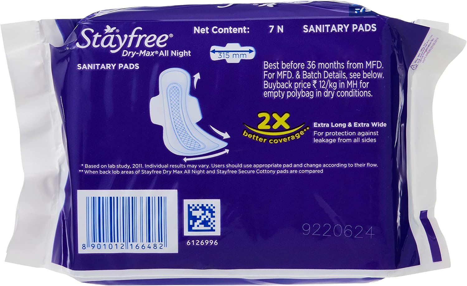 Stayfree Dry-Max All Night Ultra-Thin with Wings - X-Large (7 Pads)