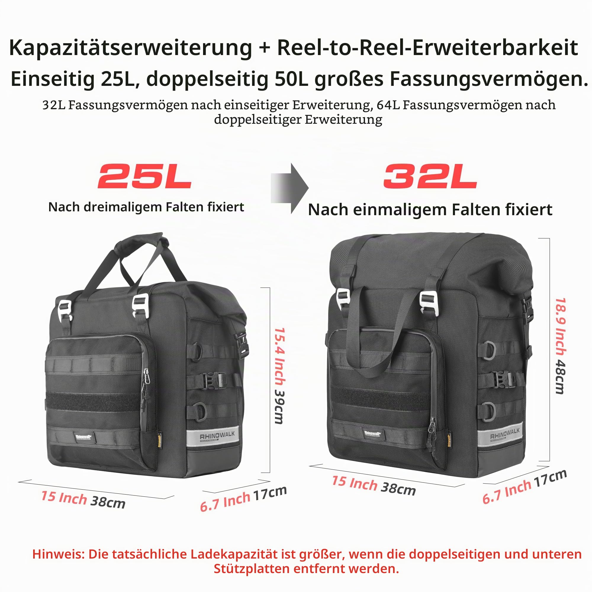 ENJOHOS wasserdicht Motorrad Seitentasche Hecktasche 25-32L Outdoor Schwarz | ENJOHOS Erweiterbare Motorrad Seitentasche Hecktasche 25-32L, wasserdichte Gepäcktasche für Motorrad Outdoor, Schwarz 1 Stück