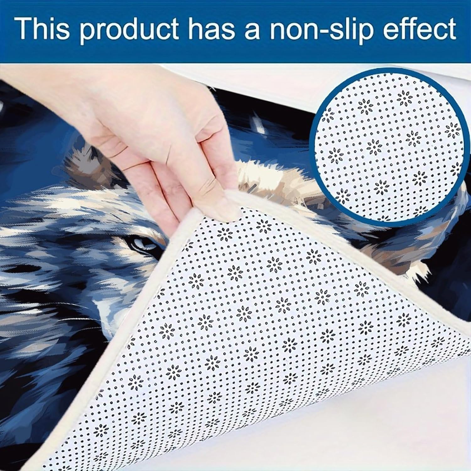 Wolf Head on Blue Background Kitchen Mats Soft Absorbent Rugs for Floor Non Slip Washable Kitchen Mats Fashion Rectangular Rugs for Three-Piece Set for Laundry Office Home Sink