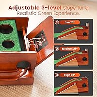 Vista 2 de Putting Green Indoor with Three-Level Adjustable Incline, Auto Ball Return - Easy to Fold Solid Wood Base, Golf Training Aid for Home, Office