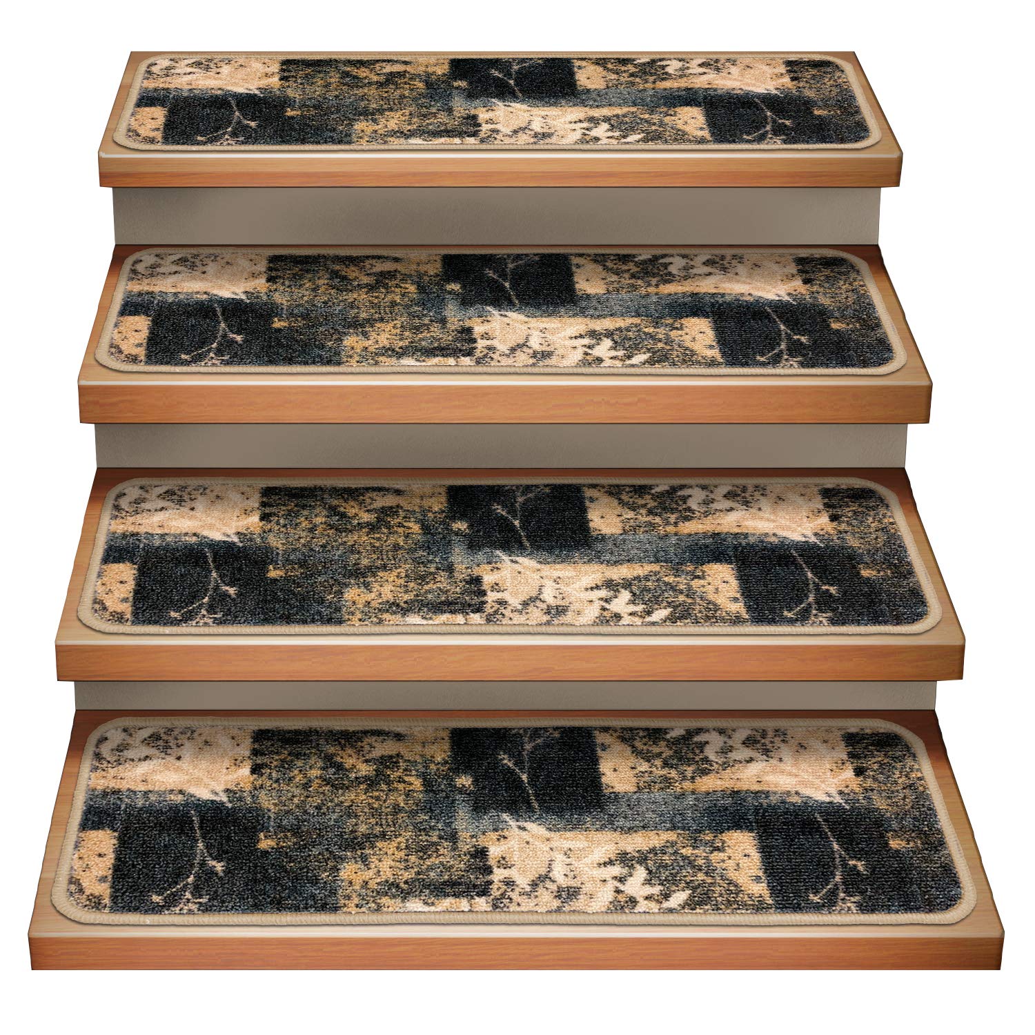 House, Home and More Set of 15 Attachable Indoor Carpet Stair Treads - Distressed Leaves – Faded Blu